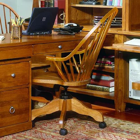 Desk Arm Chair w/ Wood Seat and Casters